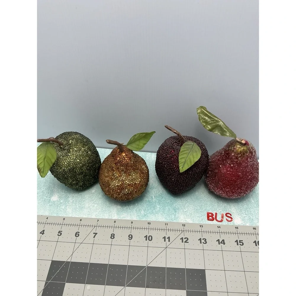 Vtg Lot 4 Beaded Sugar Frosted Faux Fruit‎ Decor Staging